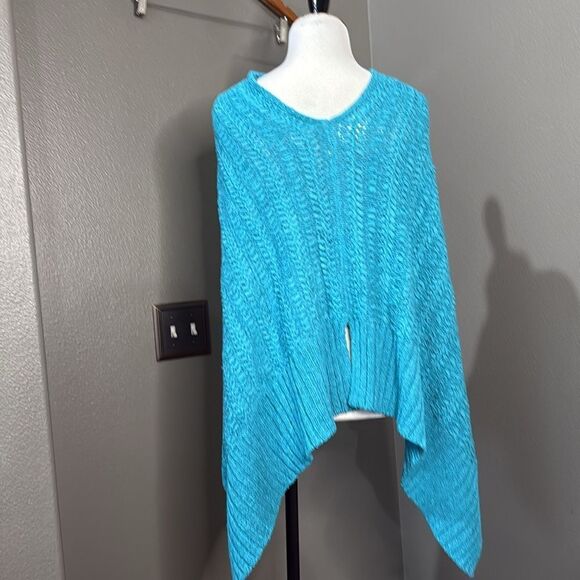 Chico's Turquoise Blue Tape Yarn Chunky Woven Convertible Poncho - Picture 8 of 15